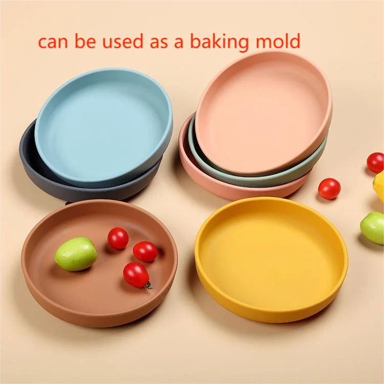 Wholesale Reusable Feeding Round Shaped Silicone Baby Dinner Suction Plate With Lids