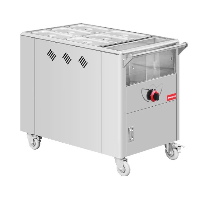 Gas 6 Pans Porridge Trolley Restaurant Push Type Snack Dish Dim Sum Propane Warming Cart With Flame-out Protection
