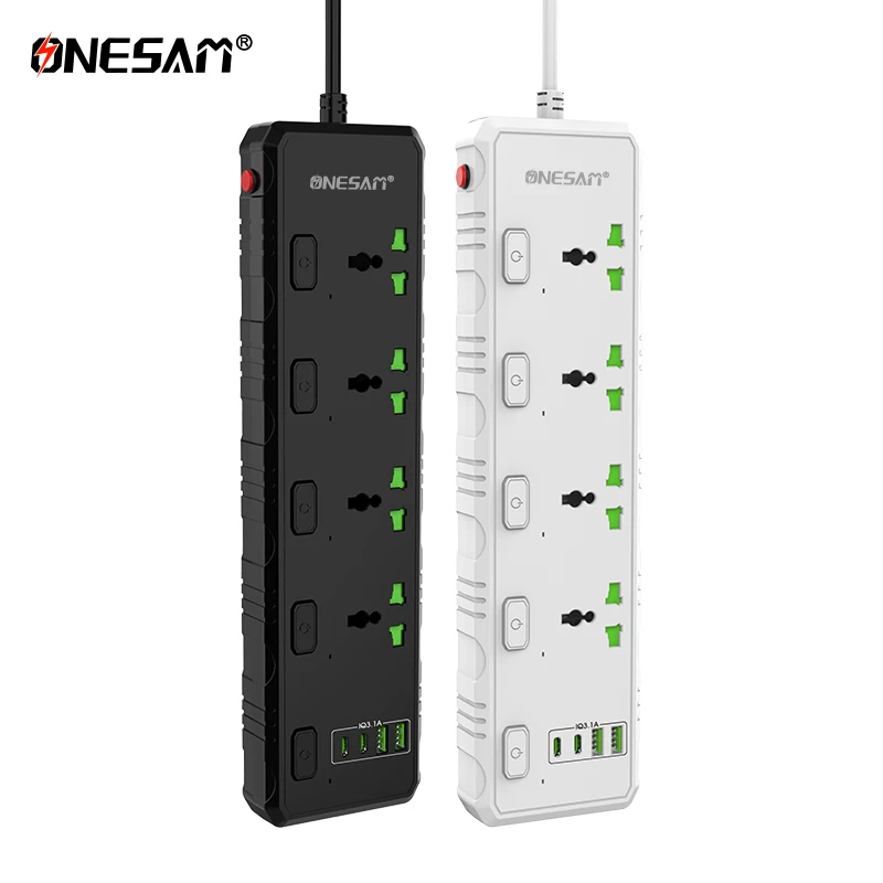 4-way Standard 3000W High Power Surge Protector Power Socket Strip  With Independent Switch/USB TYPE C PD Port Fast Charger