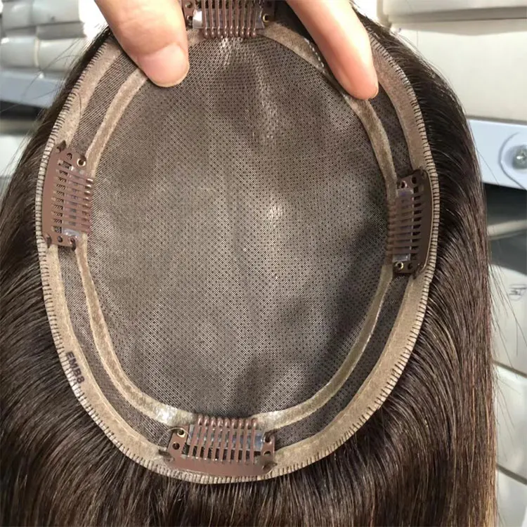 2024 European women topper Brown ombre Pu and Lace double mono base cuticle aligned Brazilian 10A 12A Virgin human hair topper