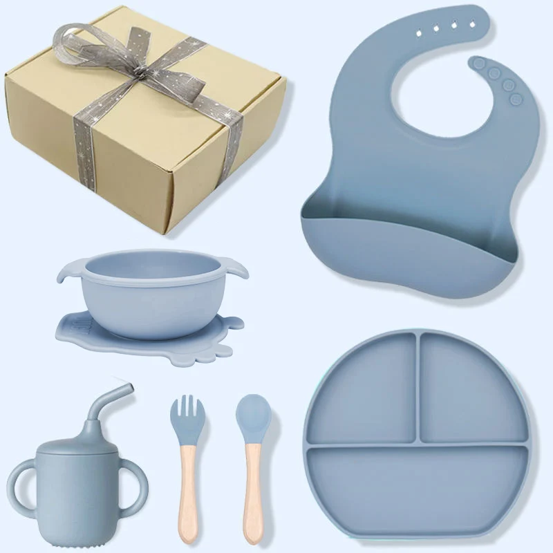 SHENGDAO BPA Free Divided Food Grade Feeding Bowl Silicone Baby Dishes Kid Dinner Suction Baby Silicone Tableware Plate Bowl Set