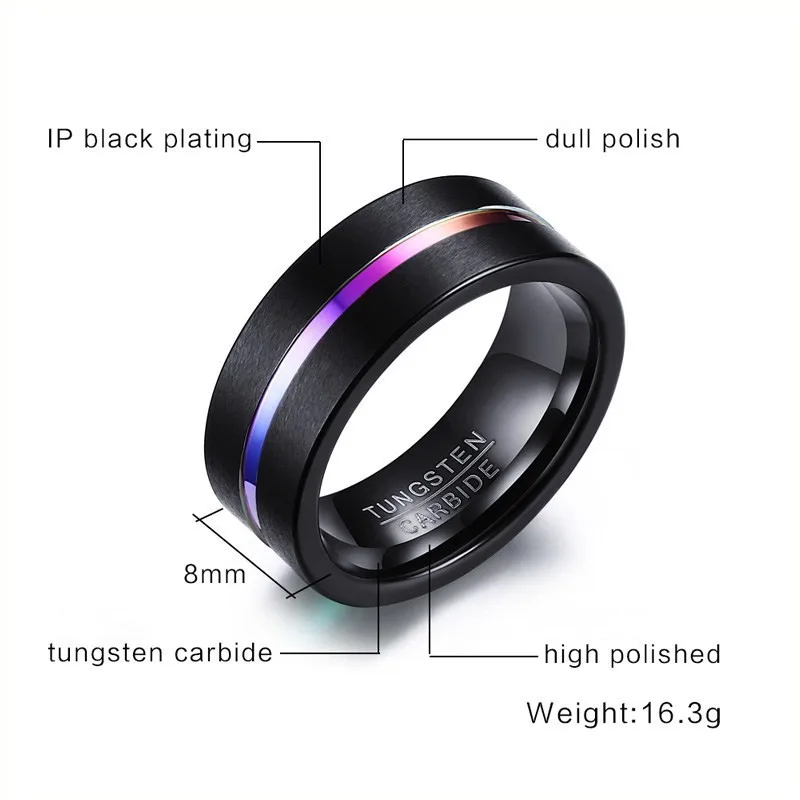 
8 MM Tungsten Steel Ring Frosted Colored Groove Ring Black Men Ring 