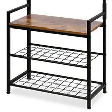 Multifunctional Home Metal Entry Hallway Hooks Hanger 3-In-1 Adjustable Free Standing 3-In-1 Entryway Coat Rack Shoe Rack