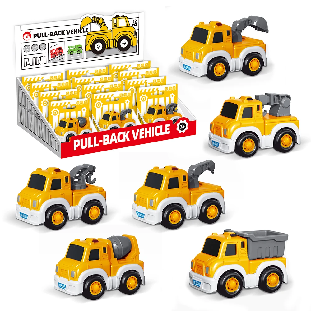Kids Educational Toys G0068 12PCS/PDQ Engineering Vehicle Pull Back Car Toys for Children Plastic Cars