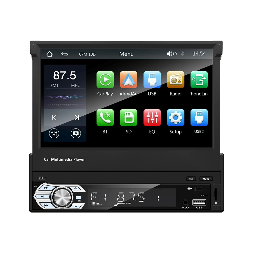 Hot selling auto electronics manual retractable 7 inch touch screen 1 din stereo mp5 mirror link dual usb car dvd player
