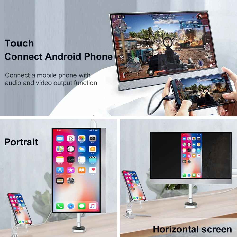 Портативный Wi-Fi-монитор USB Type-C с сенсорным экраном 15 дюймов 1080P FHD IPS-дисплей для смартфона доступен стенд