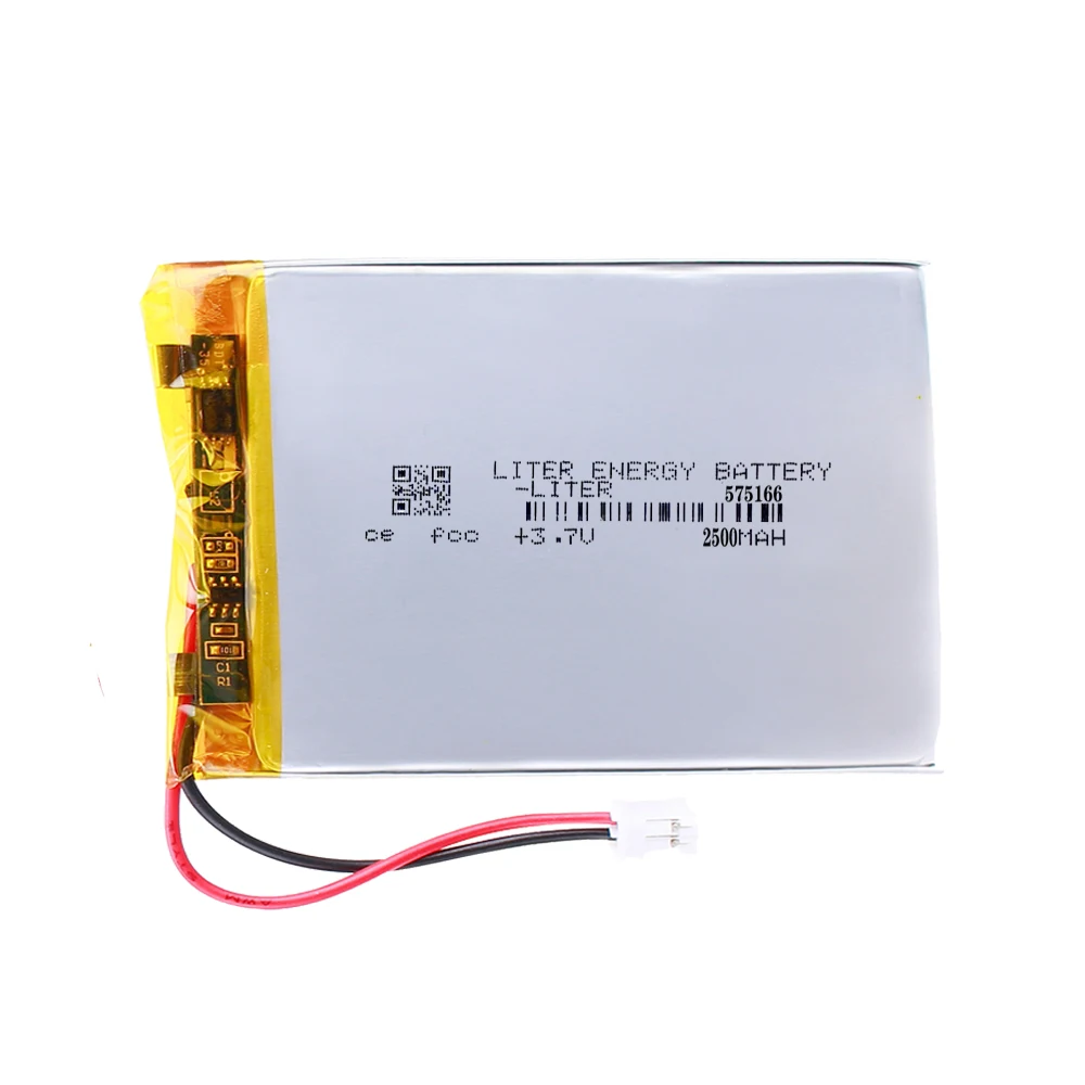 575166 2500mah 3.7V  Li-ion polymer Li-polymer Rechargeable battery LiPo With JST 2.0mm connector