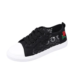 2020 new fashion flat bottom casual shoes breathable mesh rose embroidery sports shoes for women