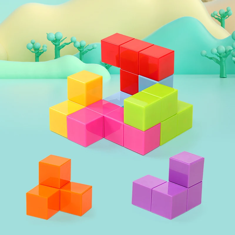 Magical 3D DIY Solid Color Building Blocks Puzzle Educational Plastic Magnetic Cube Toy