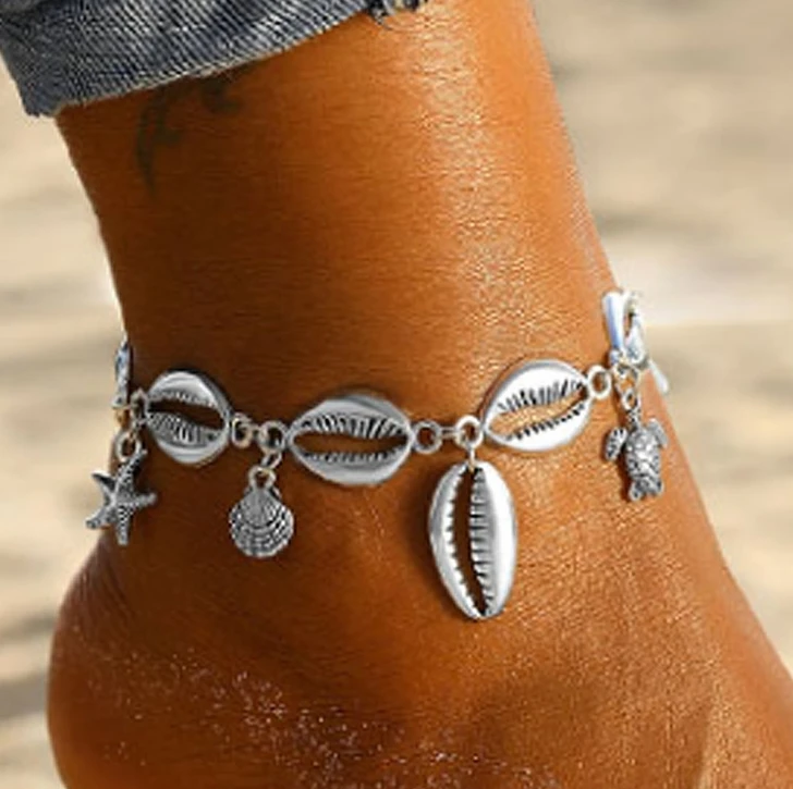 
New foot jewelry fashion beach metal shell conch creative starfish pendant turtle anklet jewelry 