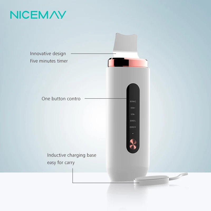 Nicemay Latest Hot selling Design LED Therapy Photon Ultrasonic Ion Galvanic Beauty Scrubber Skin Instrument