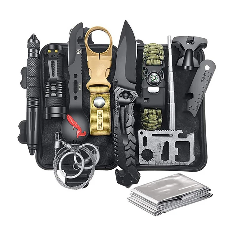 Wholesale 27 in 1 emergency compass knife card disaster gear tool camping survival kit for travel hike field