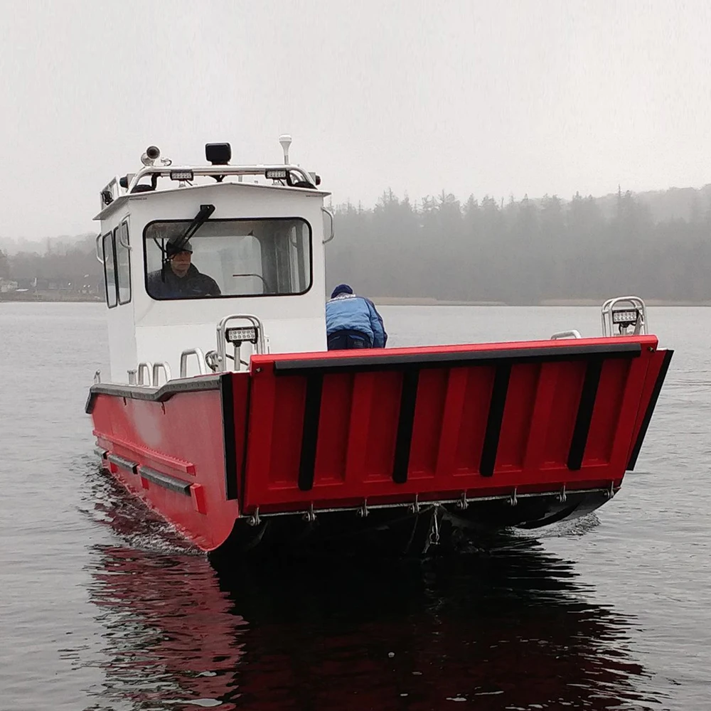 
20ft all welded red color landing craft with cabin working functional boat fro sale 