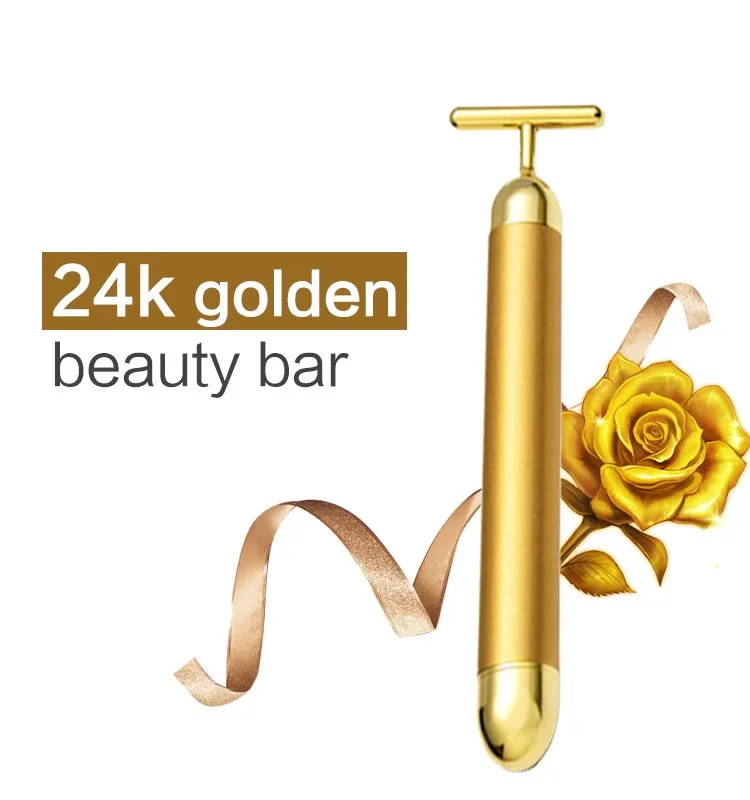 RTS Home use Handy Vibrating serum Facial Massager 24k Gold Beauty Bar for skin care face lifting massage woman gift