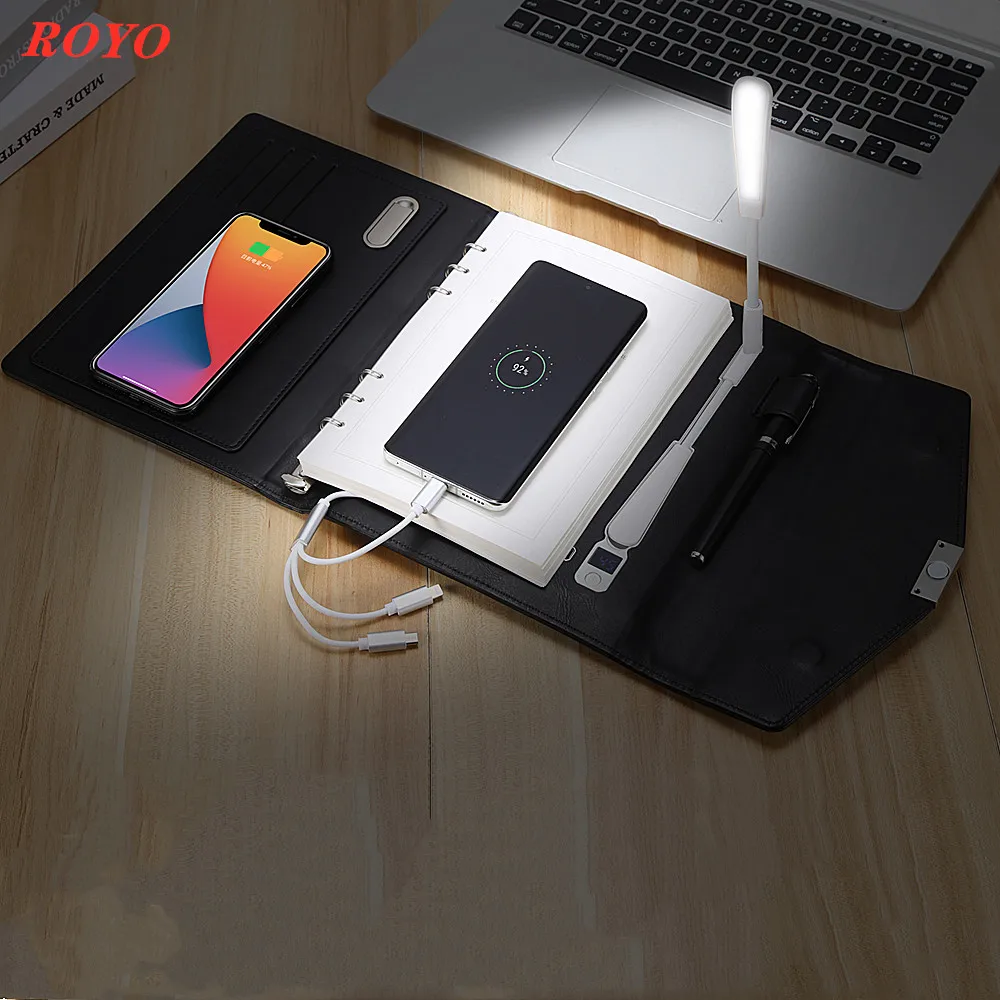 Luxury business smart diary notebook with power bank and usb flash drive inteligents notebook OEM gift set with pen set