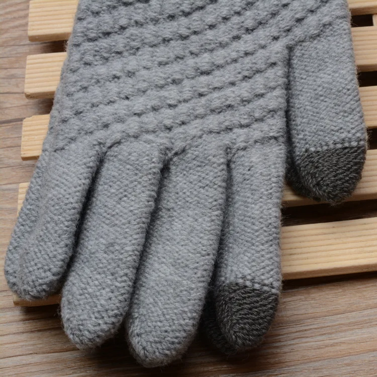 new brushed knitted pure wool warm winter mitten fashion lady men women jacquard touch screen mitten