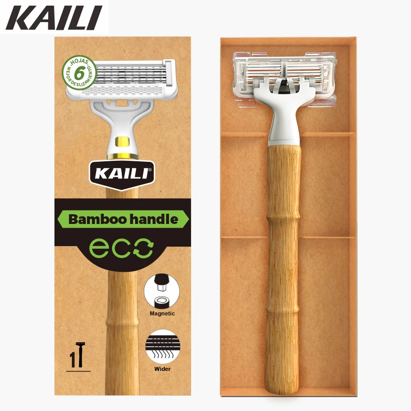 private label gift box packed shaving razor bamboo razor with 6 blades changeable cartridge natural eco razor