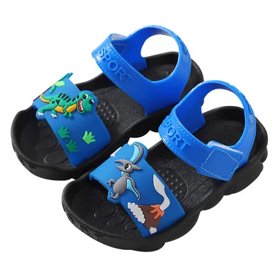Cute Kids Shoes 2021 New Design Baby Cartoon Dinosaur  Soft Bottom Toddler Sandals PVC Green Blue Brown Slides Slippers