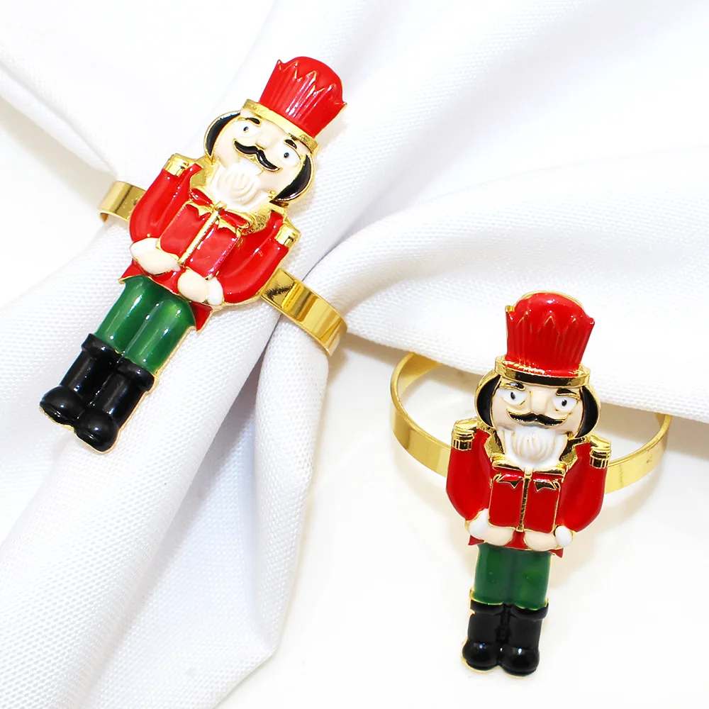 New Arrival Holiday Party Christmas Napkin Rings Holder Serviette Buckle Christmas Metal Nutcracker Soldier Napkin Ring