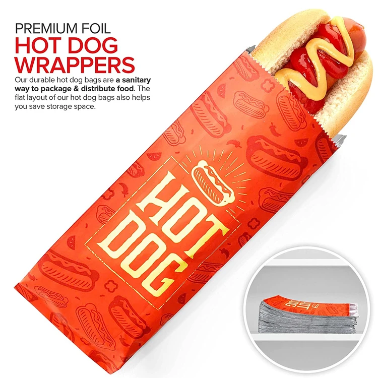 Custom Printing Personalized Logo Oil Proof BBQ Sandwich Hamburger Hot Dog Packaging Aluminum Foil Lined Paper Bag
