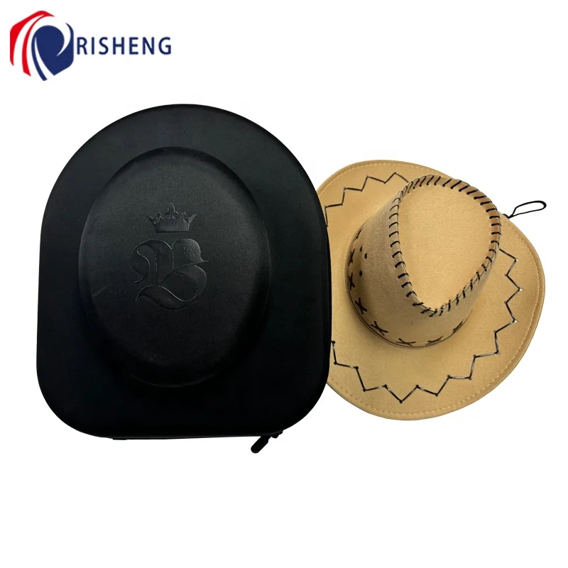 Custom Unisex Portable Hard Shell Zipper Eva Hat Carrying Travel Storage Case for Cowboy Western Panama Tweed hats
