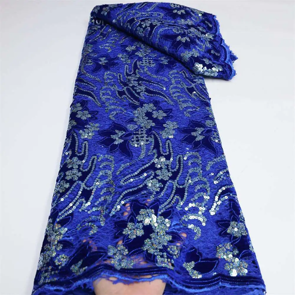 Hollow embroidery gold velvet embroidery fabric sequin lace fashion dress lace fabric