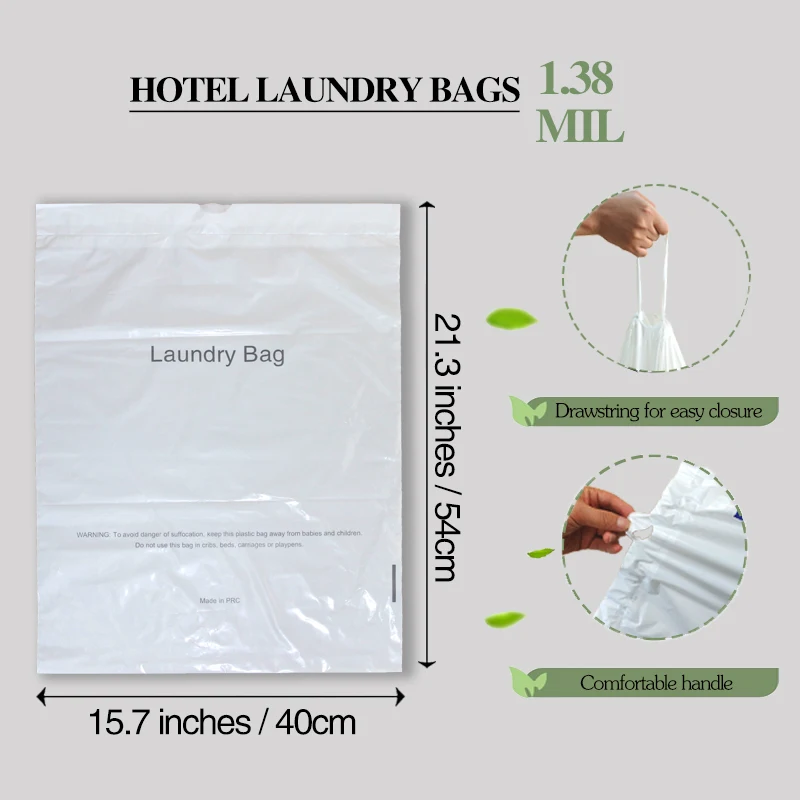 Wholesale Disposable polyethylene Laundry Bag for Hotel Rooms with Drawstring