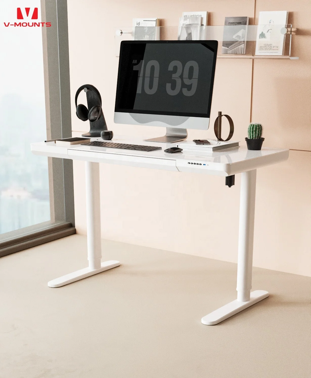 V-mounts ErgoSpot computer desk study table home office desk with Tempered glass desktop & integrated hand controller JSD5-04-G8