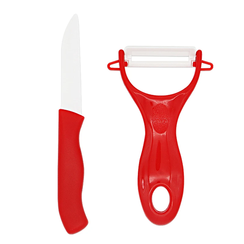 red small kitchen peeler scissor set two-piece set of ceramic fruit knife