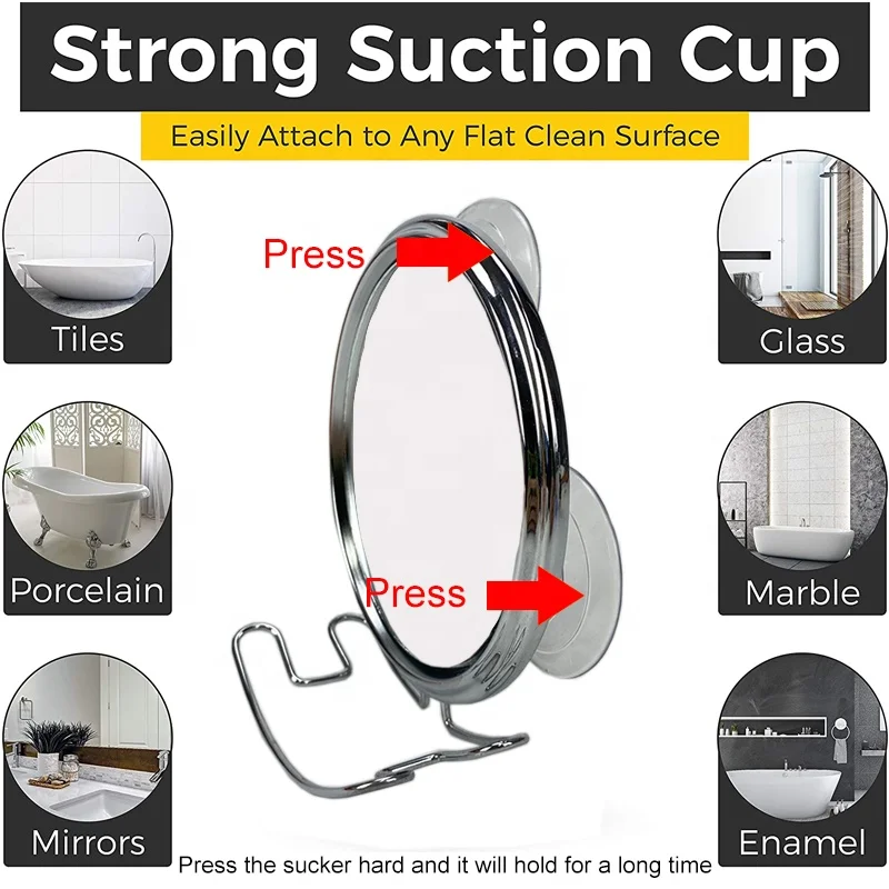 
HELI Fogless make up mirror with razor holder and Tool-Free Mount via suction cups chrome makeup mirror,shaving,table mirror 