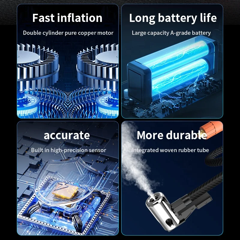 Air Pump with 15000mah Rechargeable Battery LCD Screen Tire Inflator Portable 150 PSI Motorcycles Car Engine Light Motorcycle Ki