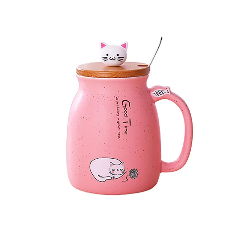 Luxury Funny Kids Cartoon Unique Design Drinking 3D Cute Ceramic Cat Coffee Mugs with Bamboo Lid Spoon