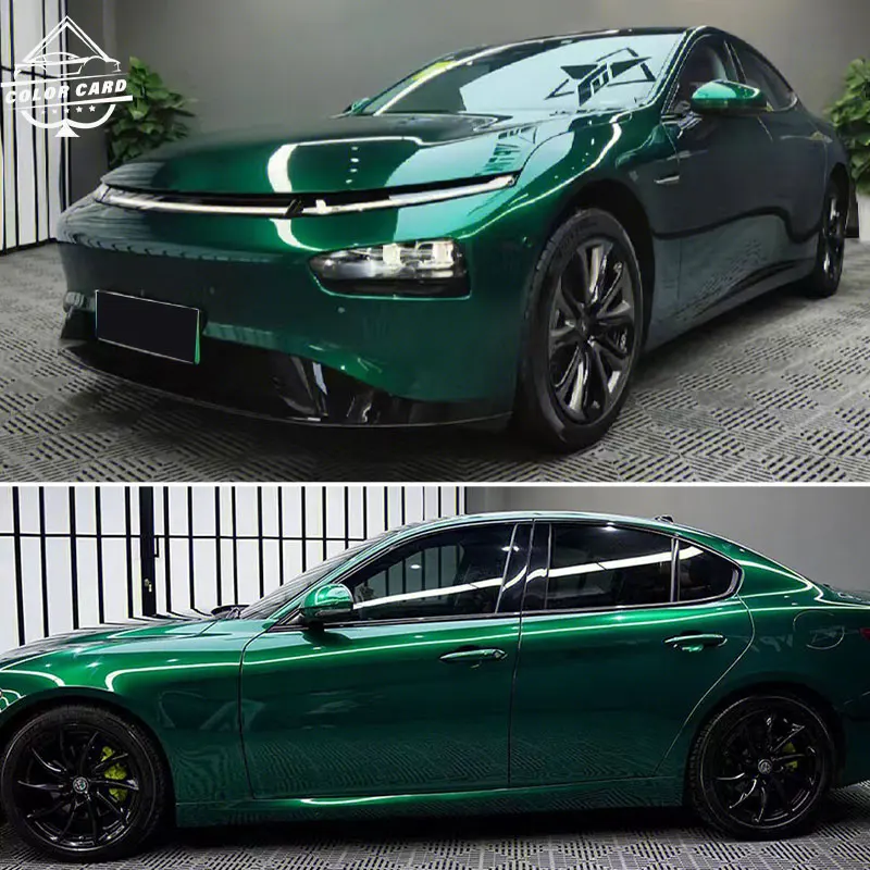 Glossy PET Liquid Metal Agate Green Car Body Decoration Sticker Car Wrap Vinyl Gloss Metallic Green color changing film