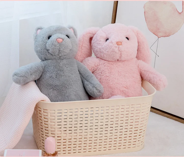 Custom Cute Pink long ears bunny toys soft Stuffed plush animal rabbit elephant toy short plush animal doll for gofts