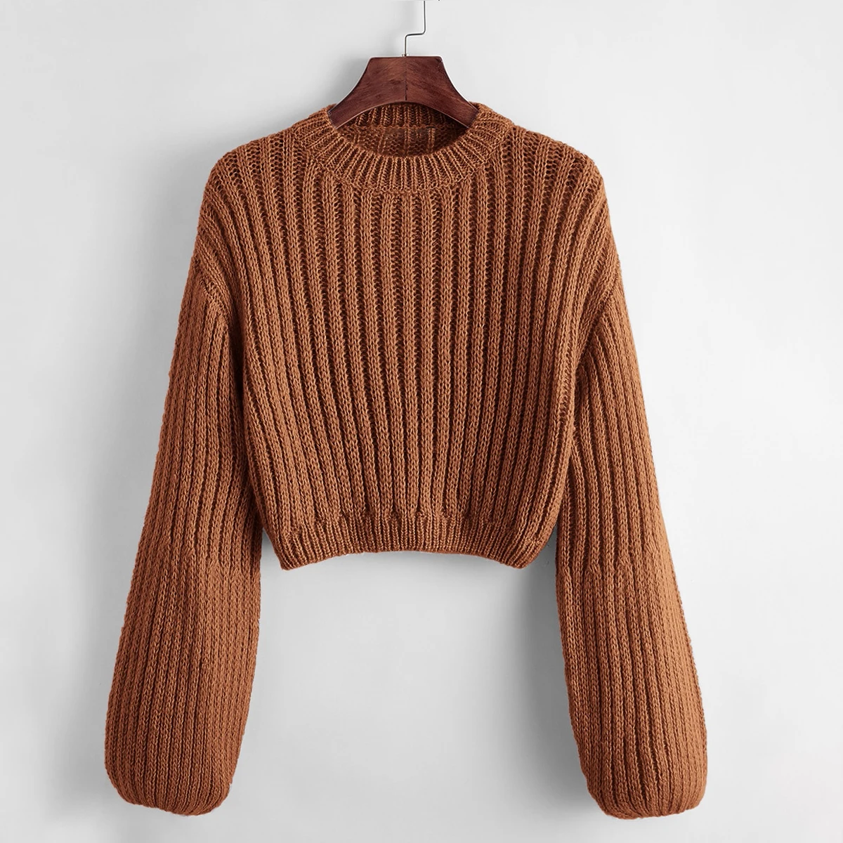 Rough Lantern Sleeve Hollow Out Solid Color Cable Casual Loose Custom Knit Sweater Top Pullover