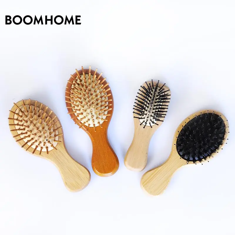 Wholesale eco friendly wood bamboo paddle mini massage brush customize logo boar bristle women head detangling hair brushes