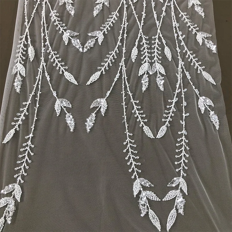 Luxury pure white beaded sequin embroidery heavy bead wedding dress lace dress glass bubble bead embroidery lace WS-2875-ZP