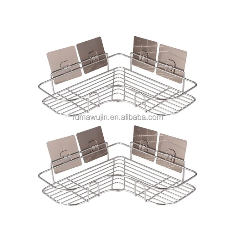 Cosmetic storage rack bathroom corner rack stainless steel chrome adhesive spice rack organizer