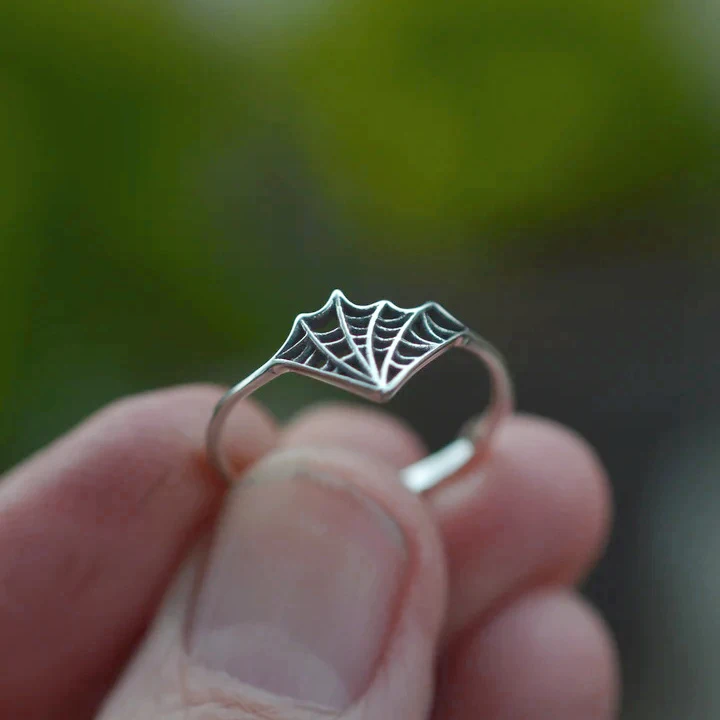 Gothic Punk Rock Cosplay Spiderman Unisex Halloween Jewelry Dark Series Hollow 925 Sterling Silver Spider Web Rings Men