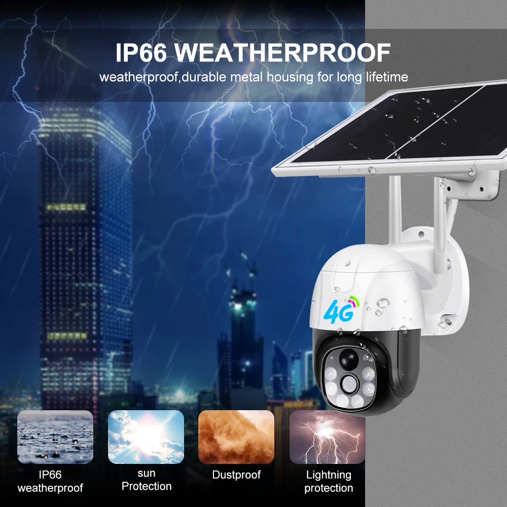 V380 4G/WiFi 2MP Camera Outdoor Waterproof IP66 1080P Solar Cam CCTV 4G IP PTZ Home Security Protection Camera