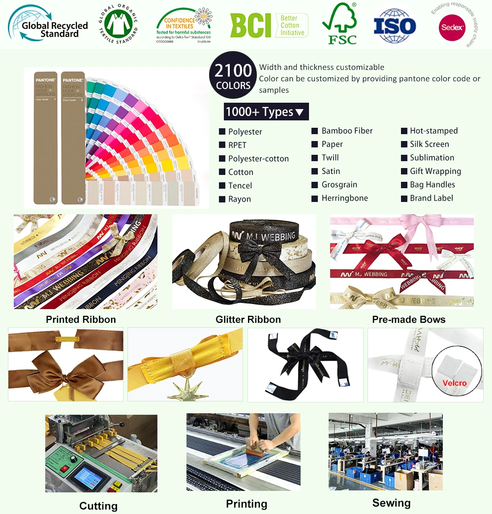 20 Years Ribbon Factory Custom Softness Glossiness Colorfastness Durability Grosgrain Silk Satin Printed Ribbon for Perfect Gift