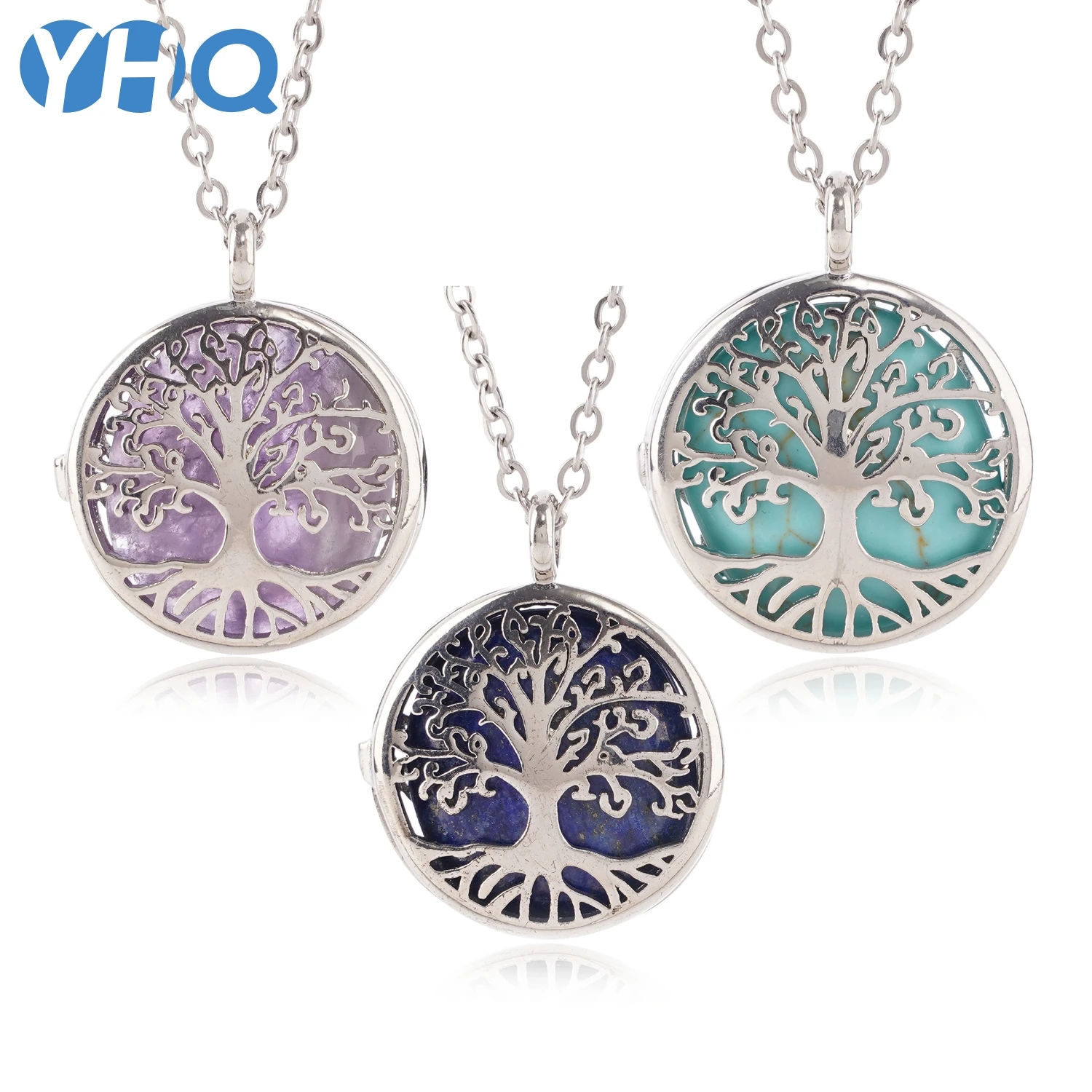 Wholesale tree of life Stone Pendant European and American Style Crystal Pendant Necklace