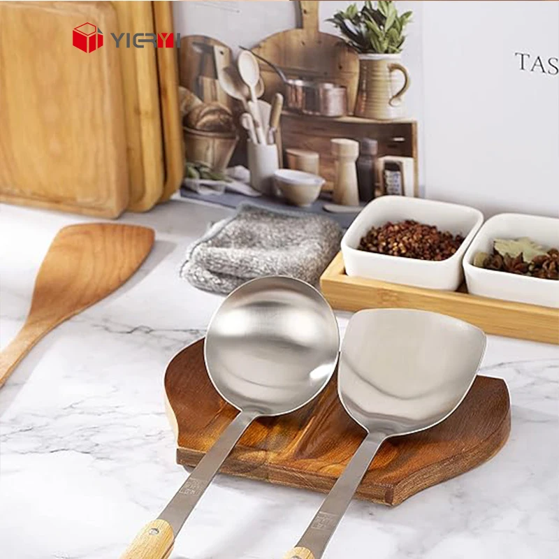 Acacia Wood Spoon Rest For kitchen accessories Bamboo Wooden Utensil Holder Decor Countertop Spatula Ladle