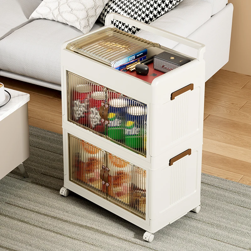New Style Foldable Plastic Storage Cabinet Clear Lid Door Stackable Container Collapsible Bins Organizer for Home Packaging