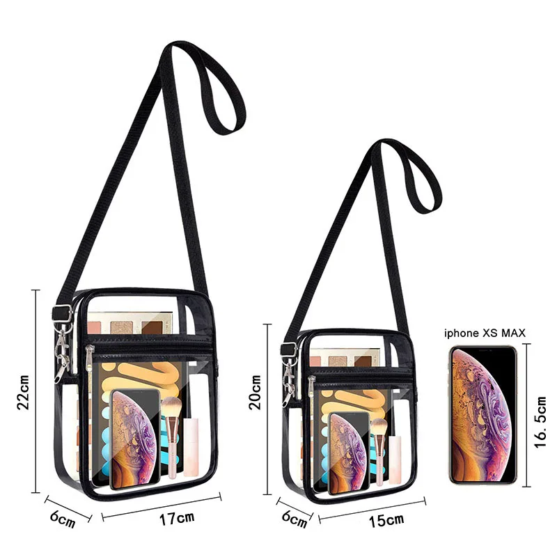 High Quality Cosmetic Makeup Shopping Tote Zipper Transparent Pvc Cross Body Bag with Adjustable Strap