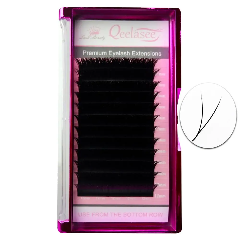 Qeelasee private label 2020 new volume v lash ellipse flat eyealsh extension