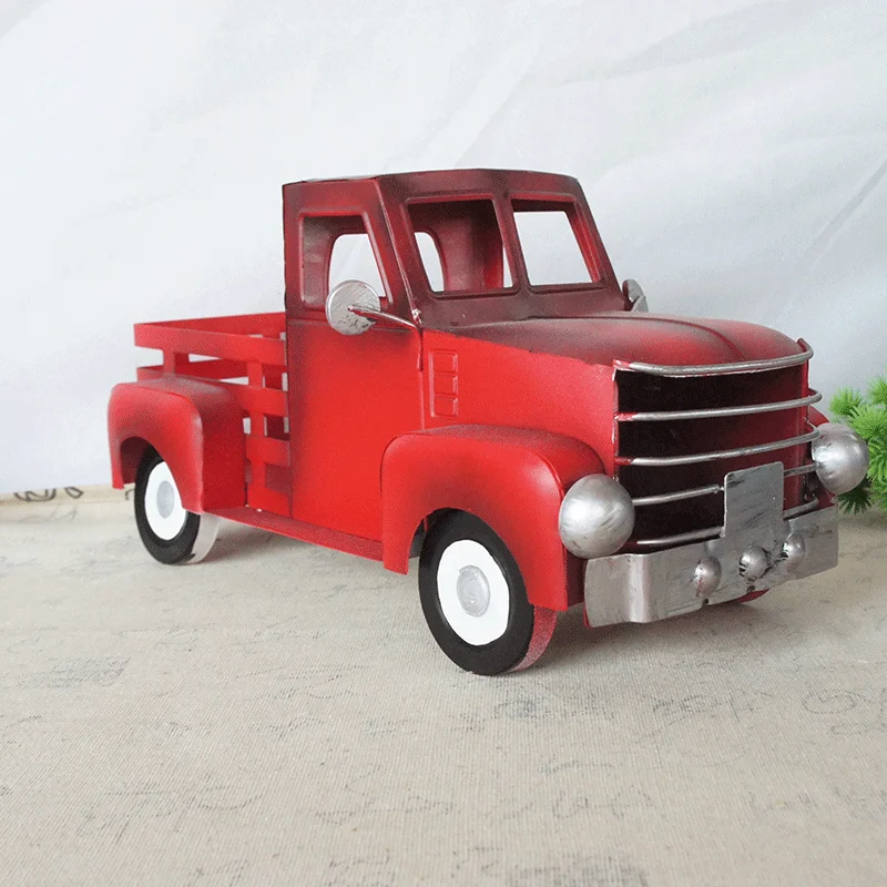 2023 New Design Metal Model Handmade Red Vintage Truck Car Model Toy Desktop Christmas Decoration Gifts