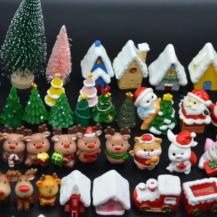 resin diy gift set little people toddler human figure of ornament christmas themed mini figurines xmas tree snowman children toy