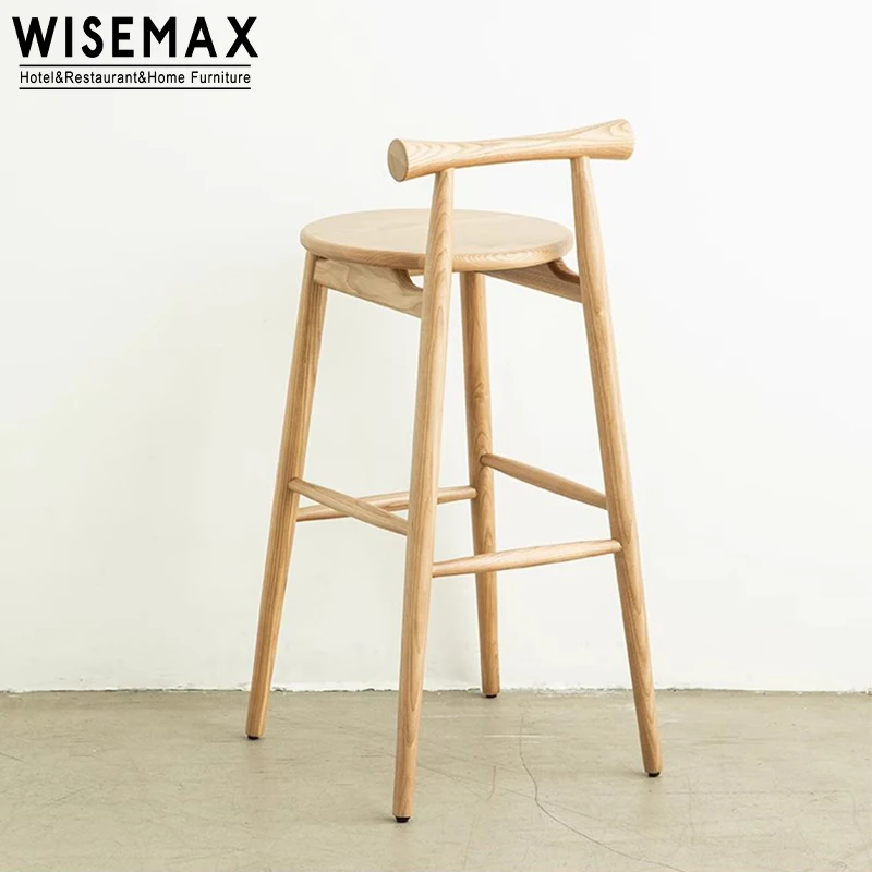 WISEMAX мебель в нордическом минималистском стиле кожаная Обивка сиденья из массива дерева высокий барный стул со спинкой для домашней кухни