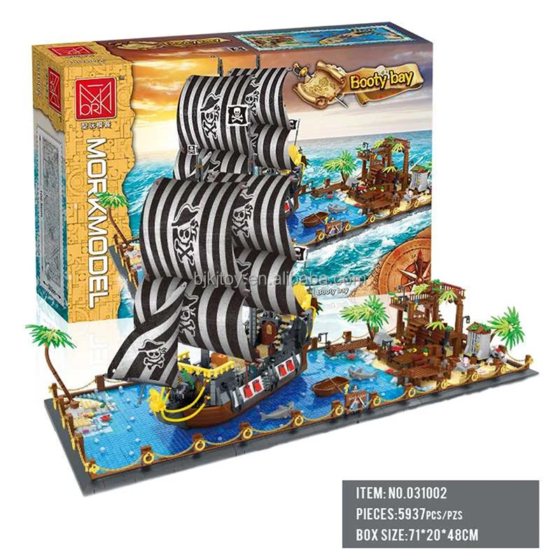 Mork 031002 Diy Brick Set Brain Toy Children Pirate Ship Building Block Kit Creative Ideas Series Booty Bay Sailboat Bricks